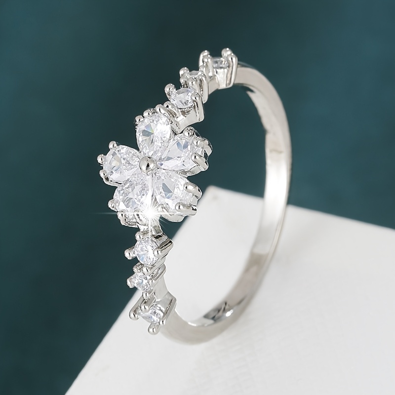 Peach Blossom Shape Ladies' Ring with Zirconia